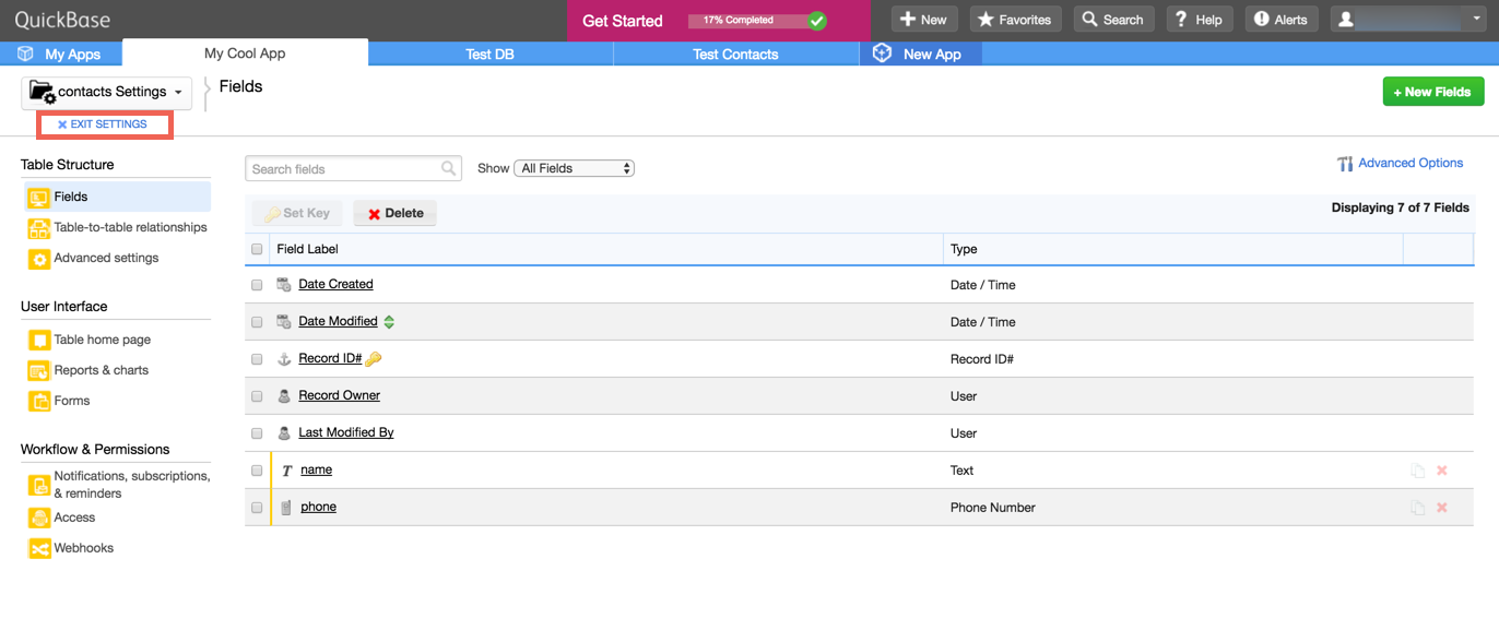 QuickBase Create a Table step 4