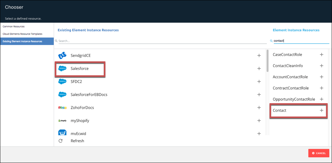 Select Element Instance and Resource